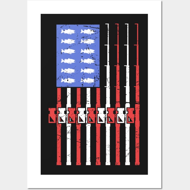 Bass Fishing American Flag Wall Art by MeatMan